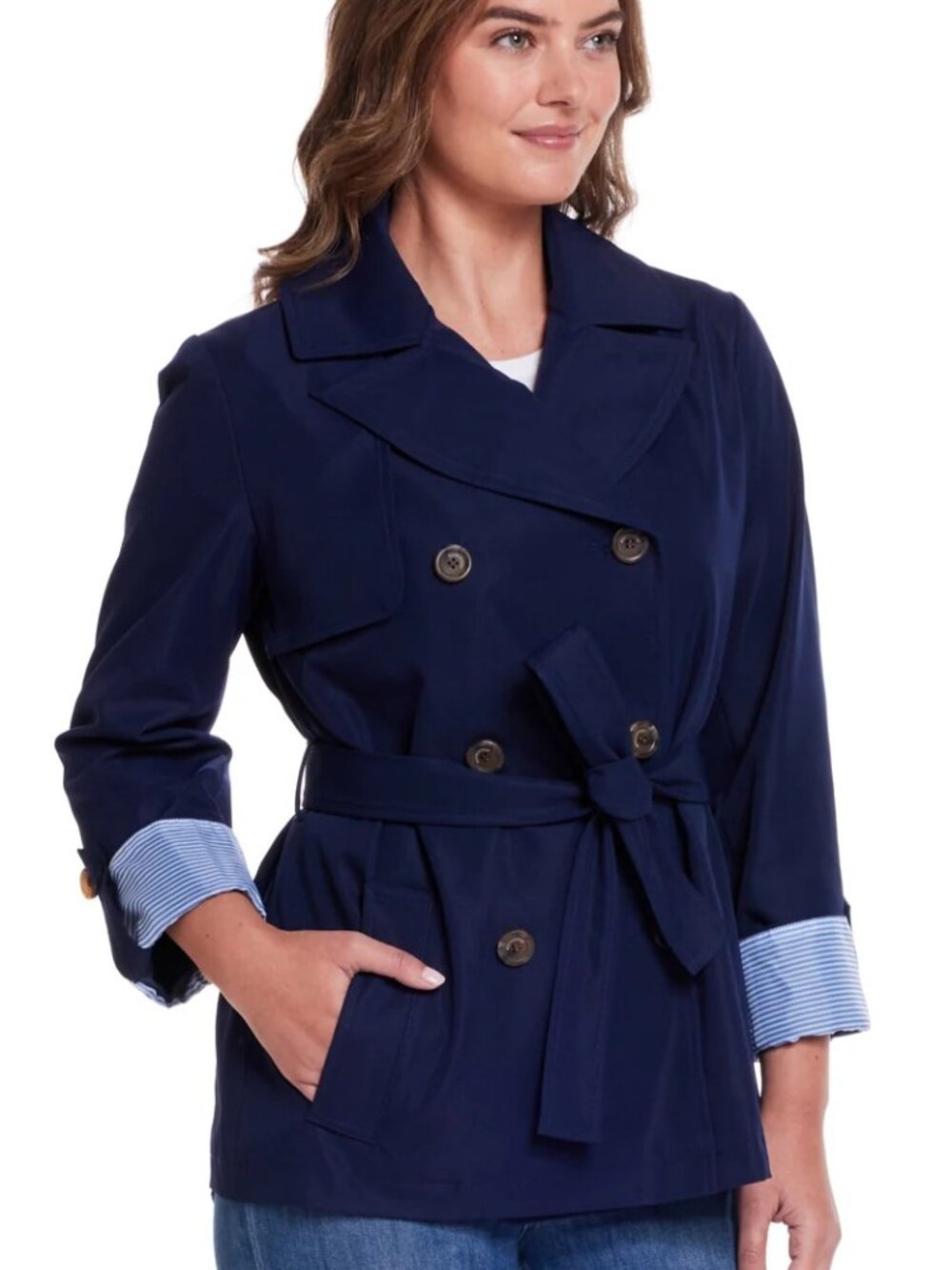 Weatherproof Navy Double Breasted Trench Coat Jacket